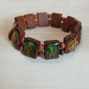 Wood Bead Religious Jesus Stretch Bracelet